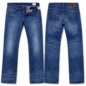 G-Star Raw 3301 Jeans Mens 32x32 Blue Cotton Denim Straight Button Fly Stretch